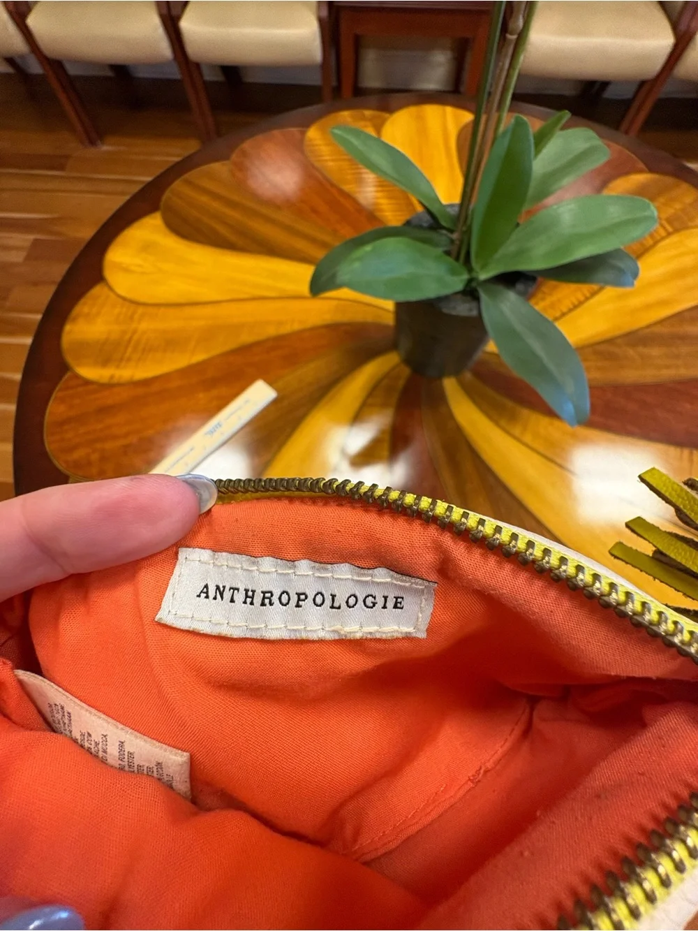 Anthropologie 'hello LOVELY' White Cosmetic Pouch with Yellow Trim